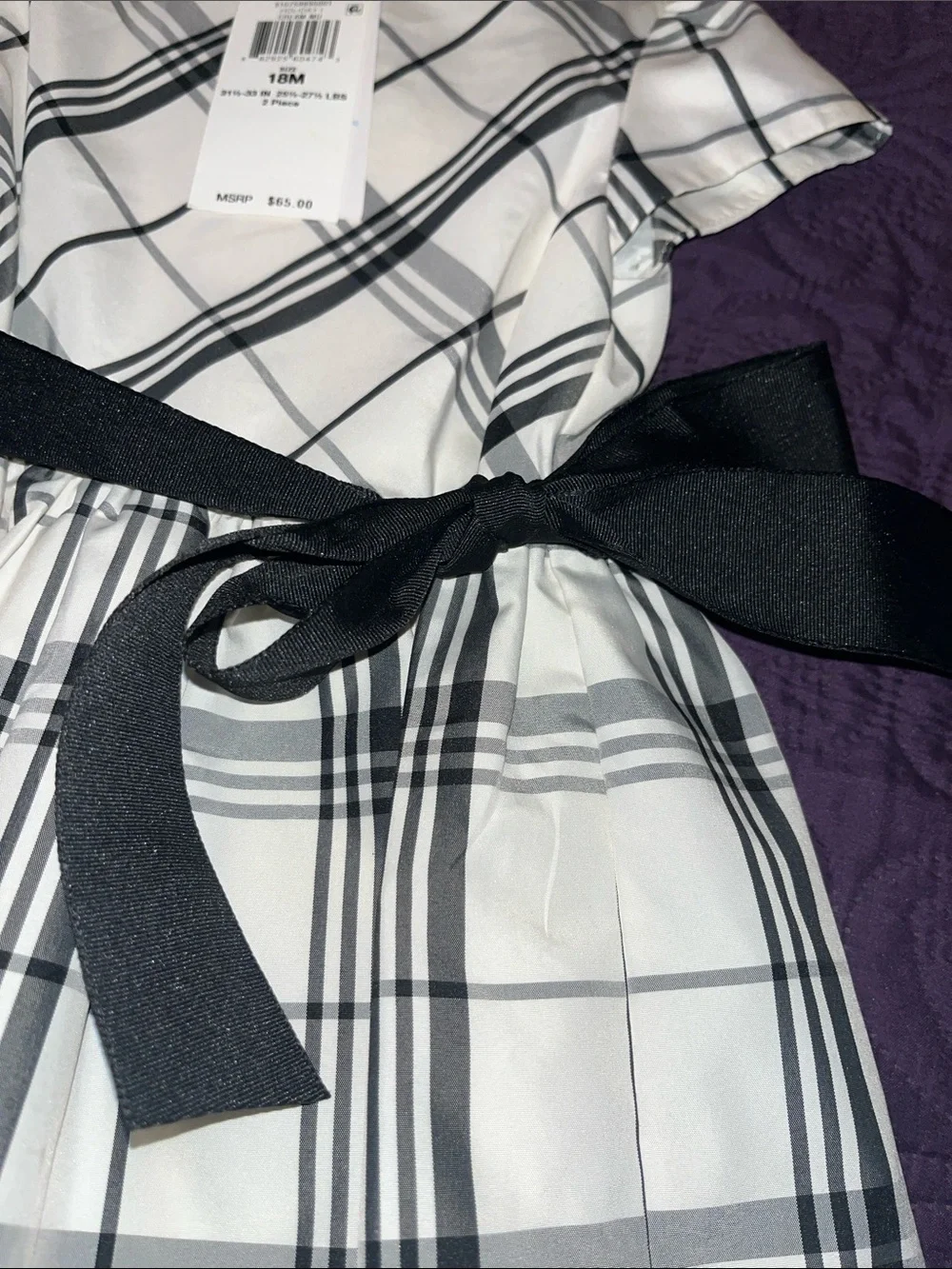 Ralph Lauren White and Black Plaid Girl's Dress with Black Sash